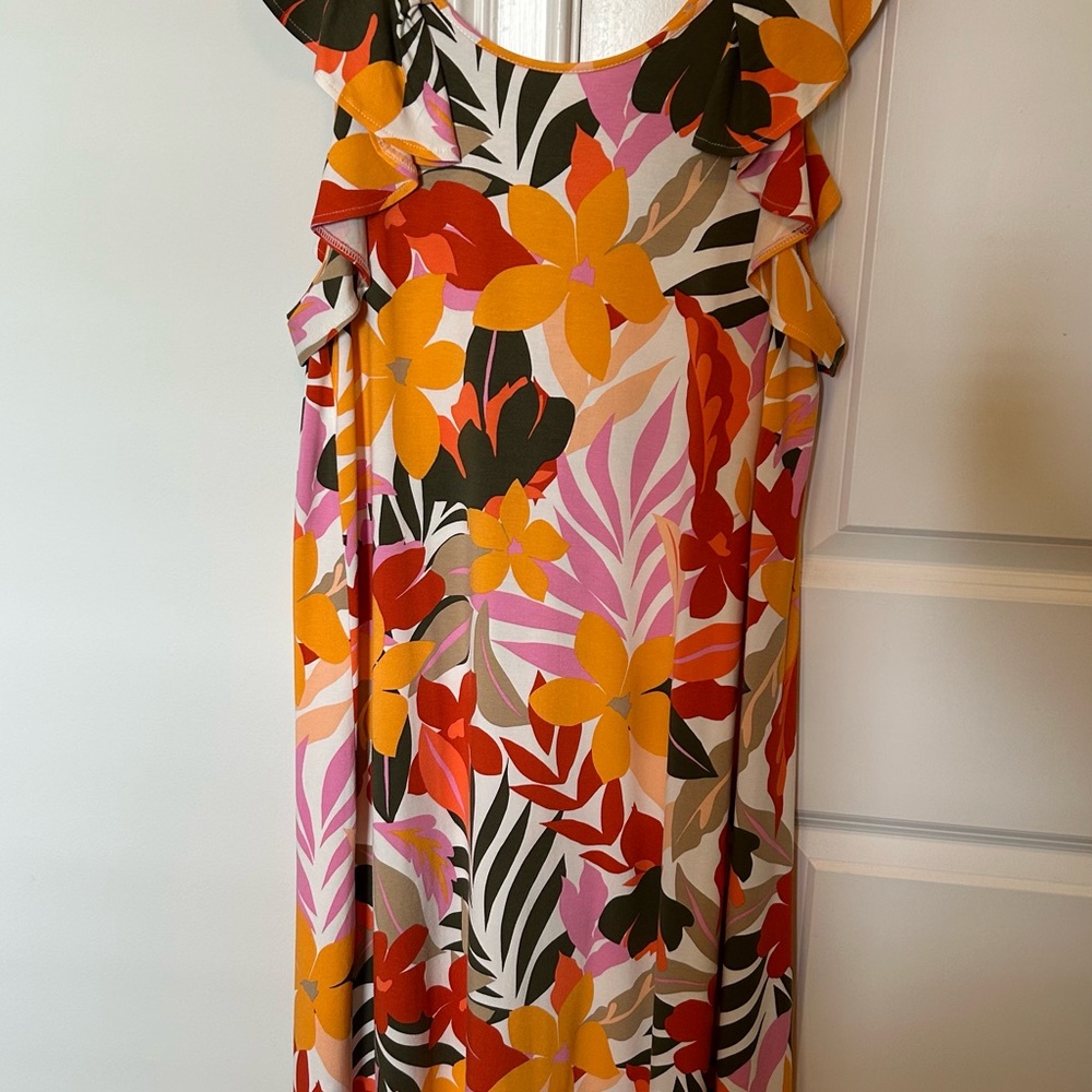 LOFT Orange Pink Sundress Sleeveless Scoop Neck Midi